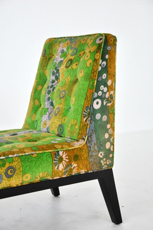 Pair of slipper chairs designed by Edward Wormley for Dunbar.  Original Jack Lenor Larsen velvet.