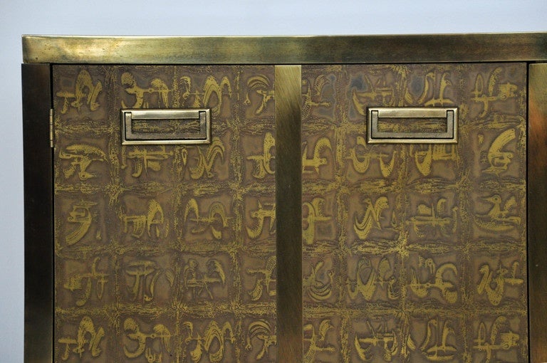 Mid-Century Modern Mastercraft Acid-Etched Brass Cabinet by Bernard Rohne