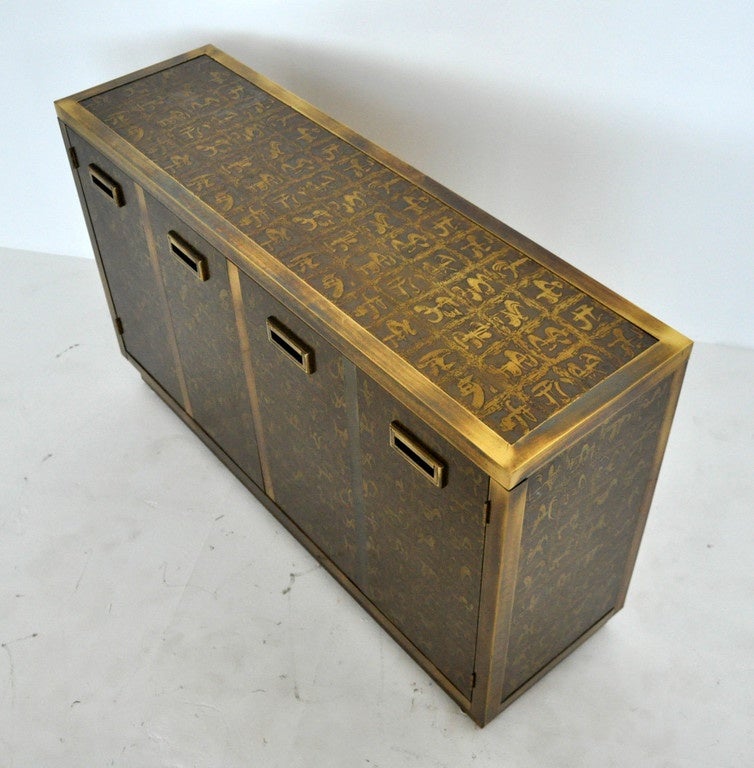 Mastercraft Acid-Etched Brass Cabinet by Bernard Rohne In Excellent Condition In Chicago, IL