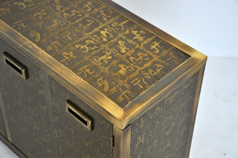 20th Century Mastercraft Acid-Etched Brass Cabinet by Bernard Rohne