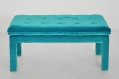 Milo Baughman Turquoise Velvet Bench