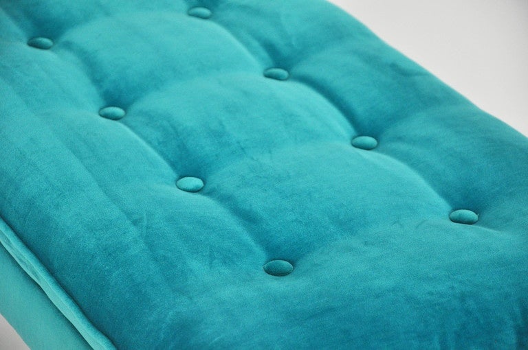 Milo Baughman Turquoise Velvet Bench In Excellent Condition In Chicago, IL