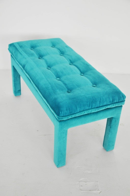 Milo Baughman Turquoise Velvet Bench 1