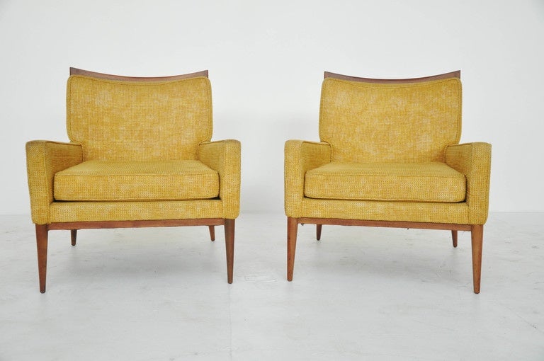 Paul mcCobb lounge chairs for Directional. Model 1322. Walnut frames with original Boris Kroll fabric.