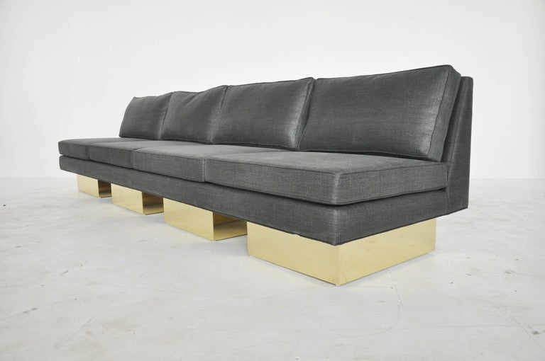 Milo Baughman Brass Platform Sofa In Excellent Condition In Chicago, IL