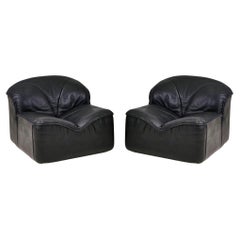 Guido Faleschini Black Leather Lounge Chairs Mariani for Pace