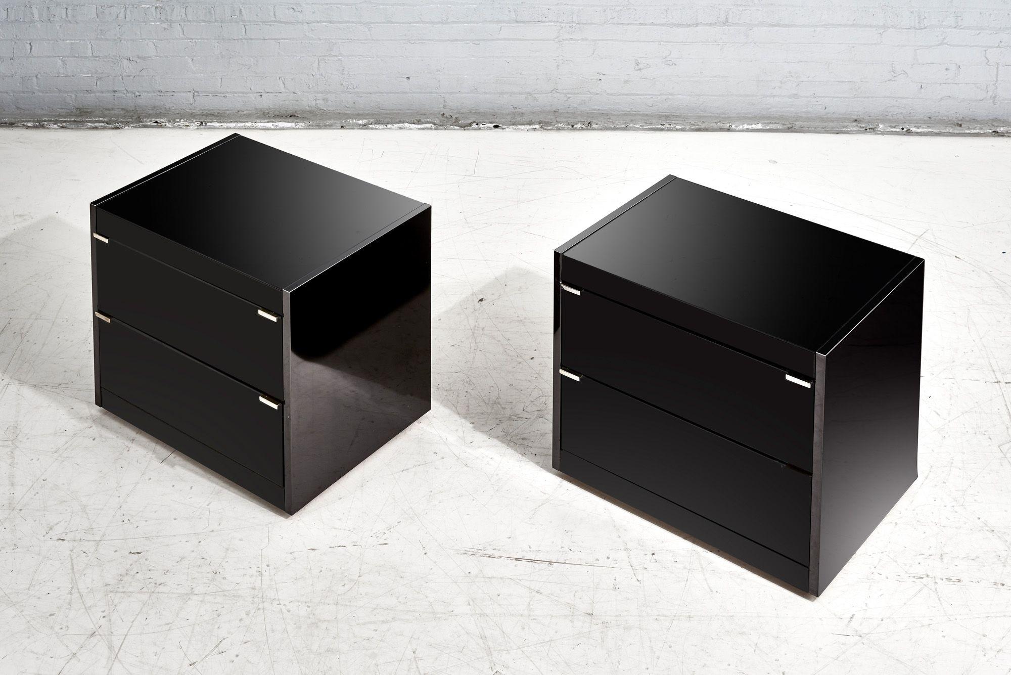 Mid-Century Modern Pair Ello Nightstands Black Glass and Brass, 1970 For Sale