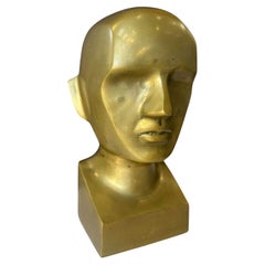 Solid Heavy Brass Bust Head Sculpture, 1970