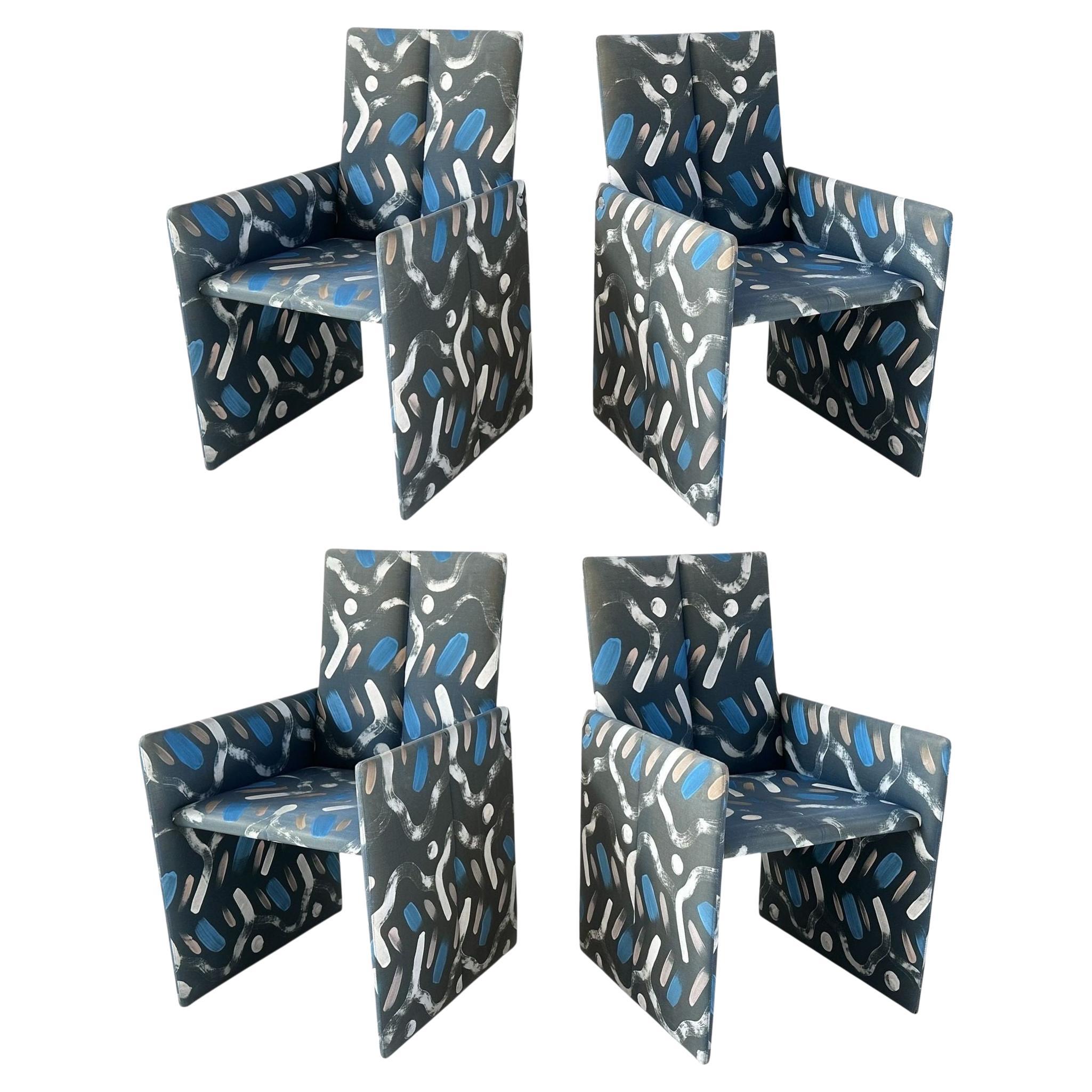 Vladimir Kagan for Preview Hand Painted Fabric Dining Chairs