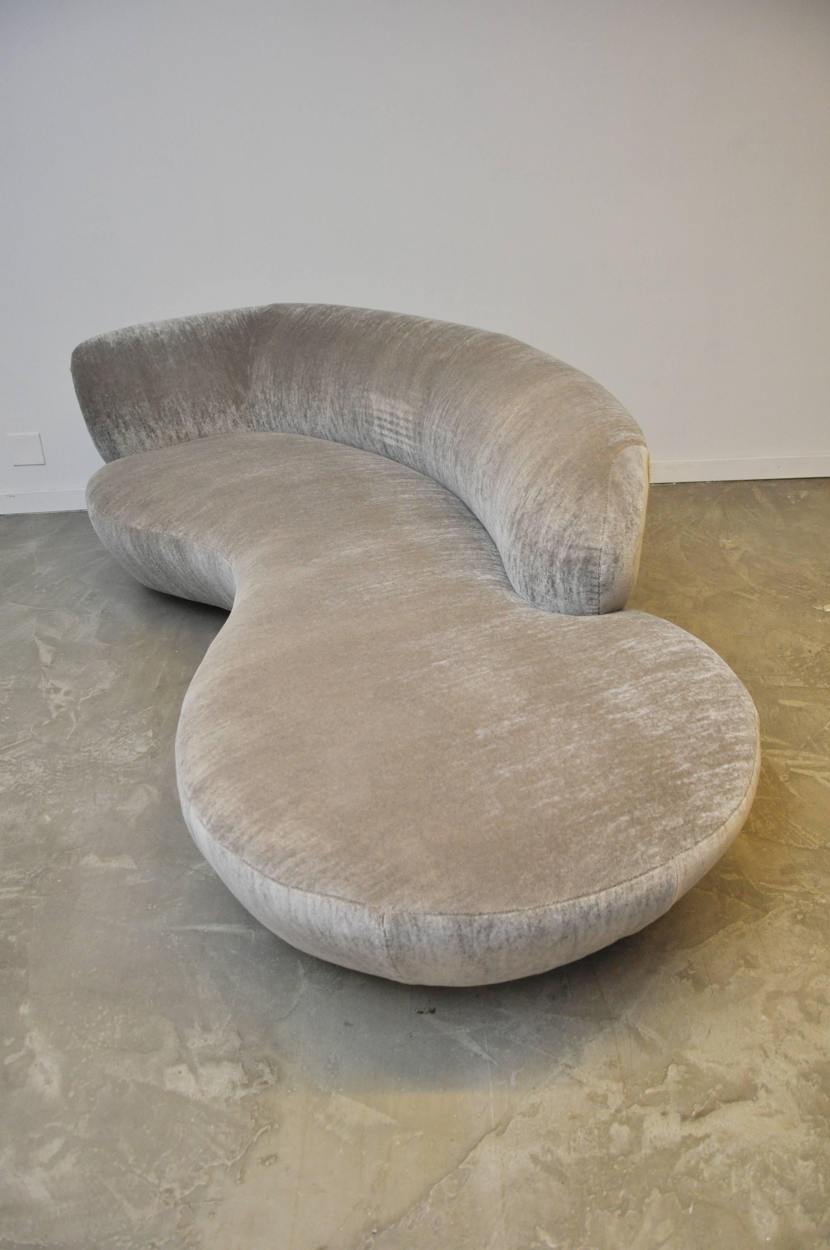 Walnut Vladimir Kagan Serpentine Sofa with Ottoman, Directional, circa 1980