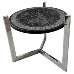 Table d'appoint « Magellan » avec carte du monde en ardoise gravée et chrome, 1970