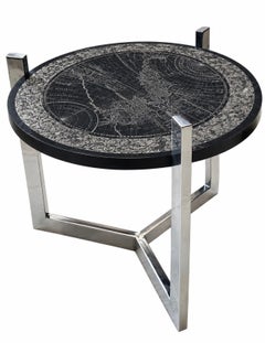Table d'appoint « Magellan » avec carte du monde en ardoise gravée et chrome, 1970
