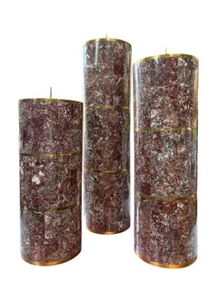 3 Maitland-Smith Tessellated Rosso Levanto Marble & Brass Candle Columns, 1980