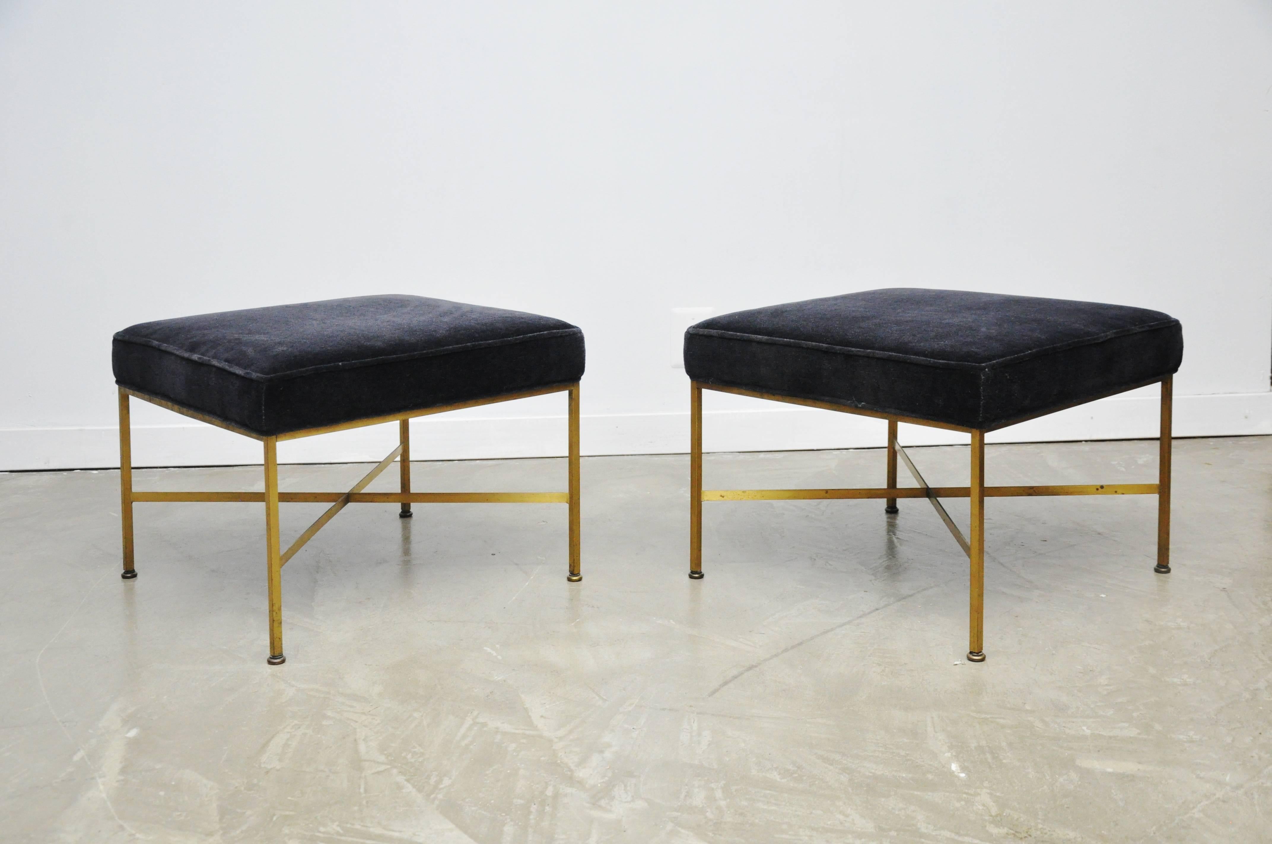 Pair of Brass X-Base Stools by Paul McCobb 1
