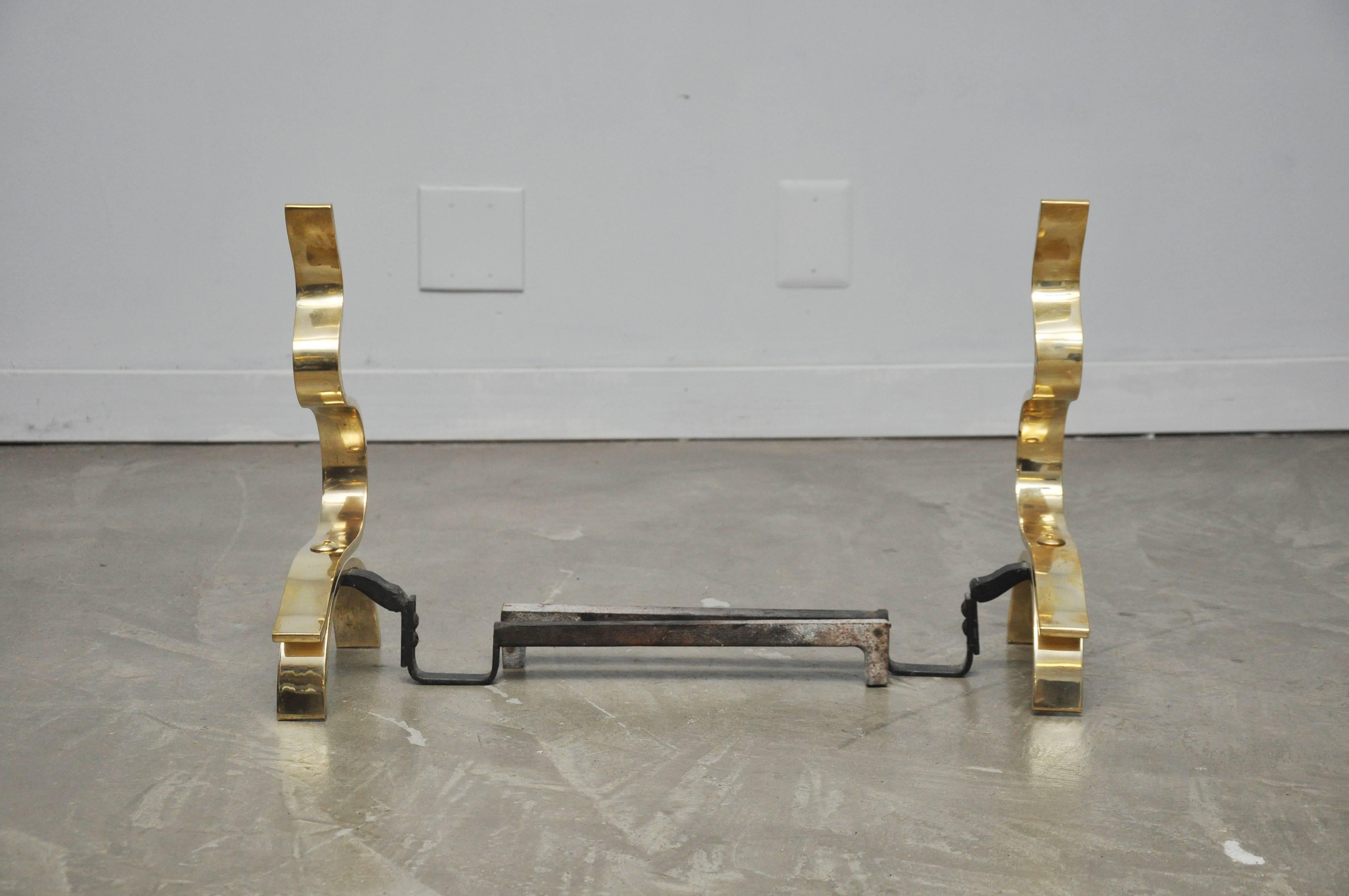 20th Century Brass Mid-Century Modern Abstract Flame Andirons