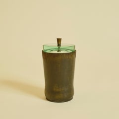 Vaso in bronzo, legno e cristallo attribuito a Fontana Arte