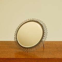 1940s French Brass Table Mirror with Spiral Design