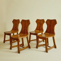 1960s Belgian Dark Wood Brutalist Chairs, Set of Four