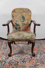 George I Needlepoint Upholstered Walnut Open Armchair