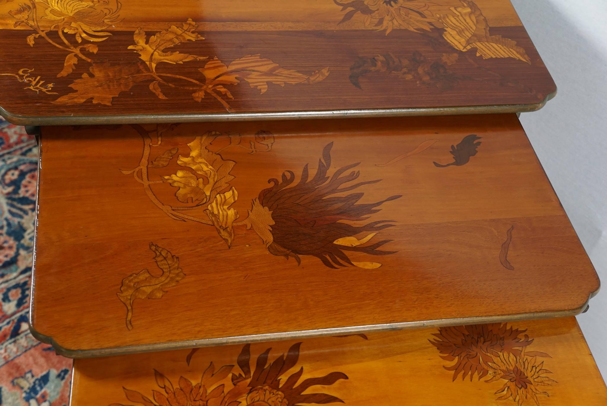 Early 20th Century Emil Gallé French Art Nouveau Nesting Tables, circa 1900 For Sale