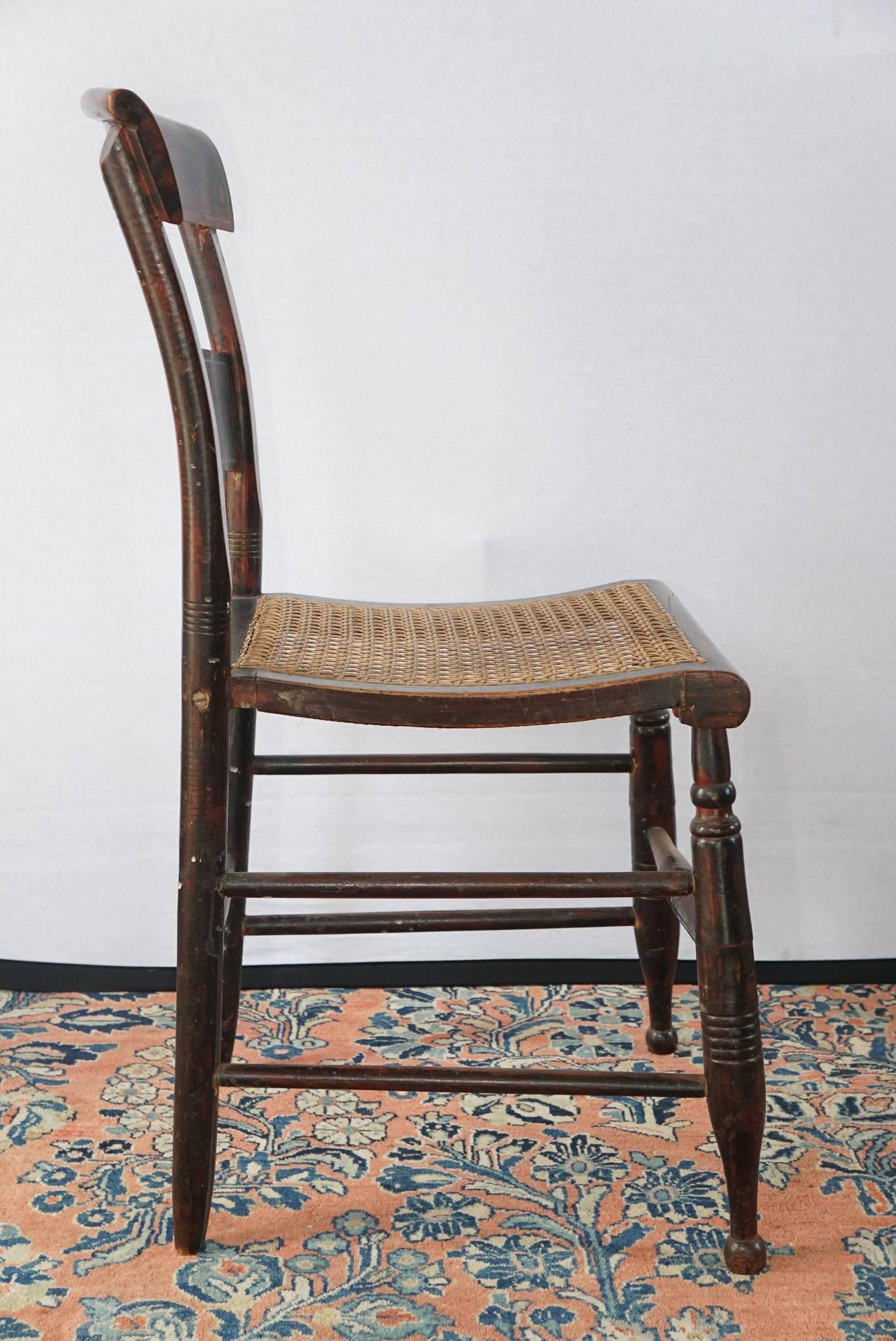 American Classical Set of Six American Ebonized Side Chairs with Original Decoration For Sale