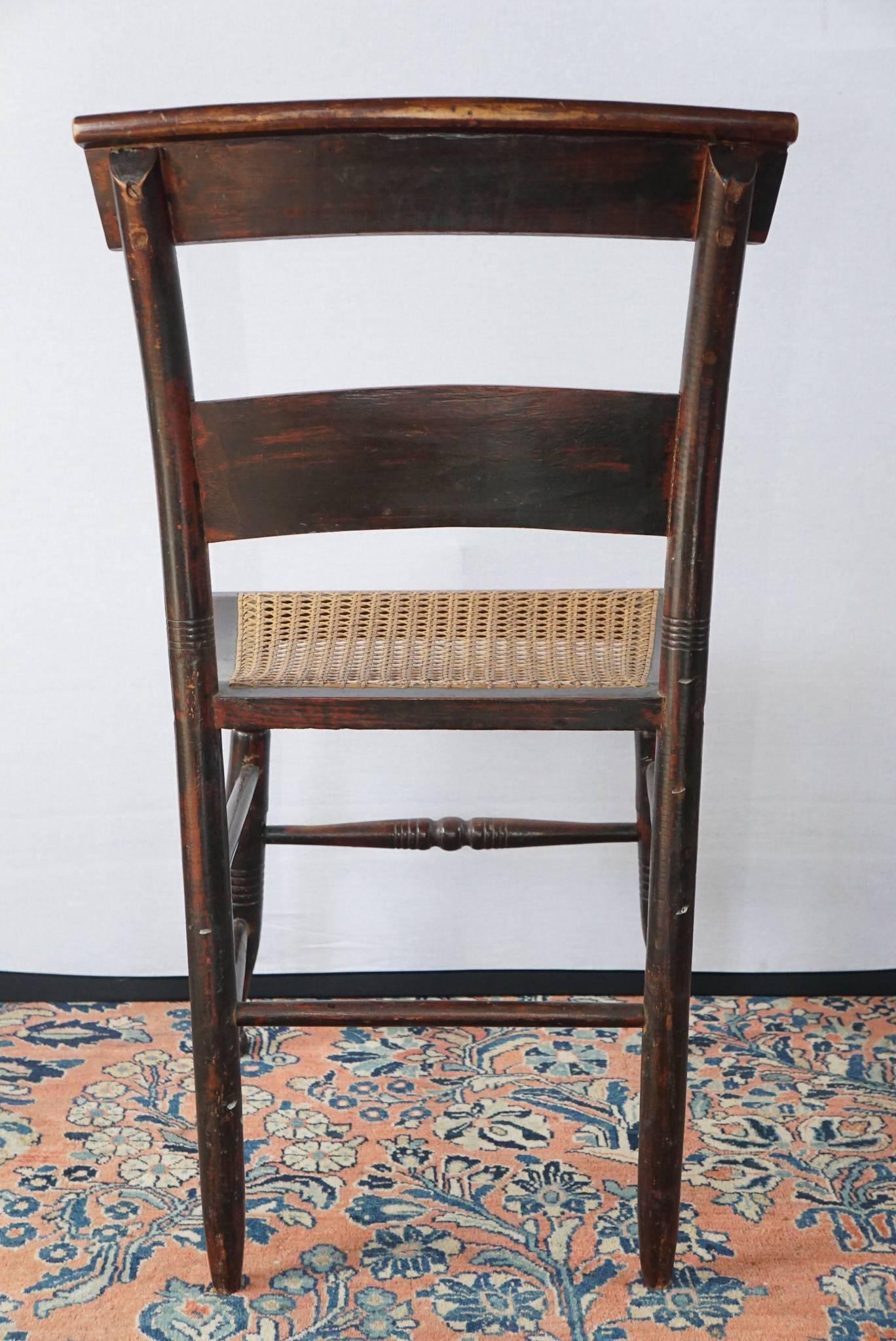 Caning Set of Six American Ebonized Side Chairs with Original Decoration For Sale
