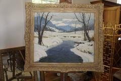 American Oil on Canvas, "Ten Mile River in the Snow" by Arthur J. E. Powell
