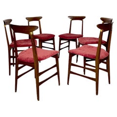 Vintage Set di 6 sedie italiane, fine anni ’50 in mogano massello e dettagli in ottone