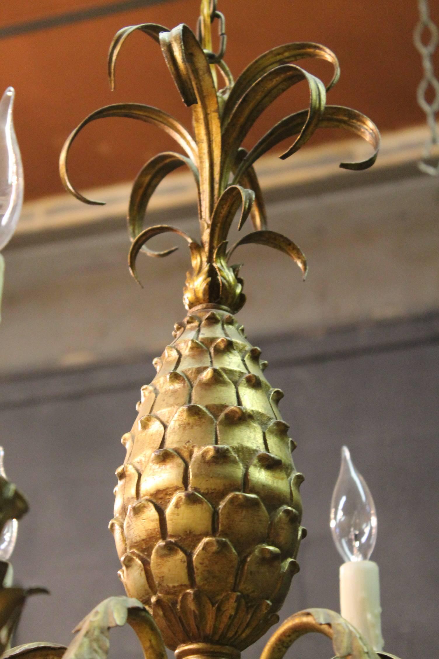 Vintage italian carved wood Pineapple design chandelier