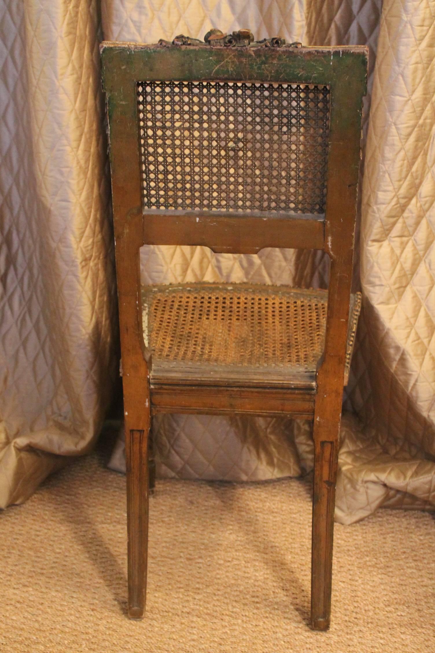 19th Century French Cane Vanity Chair In Good Condition For Sale In Charlotte, NC