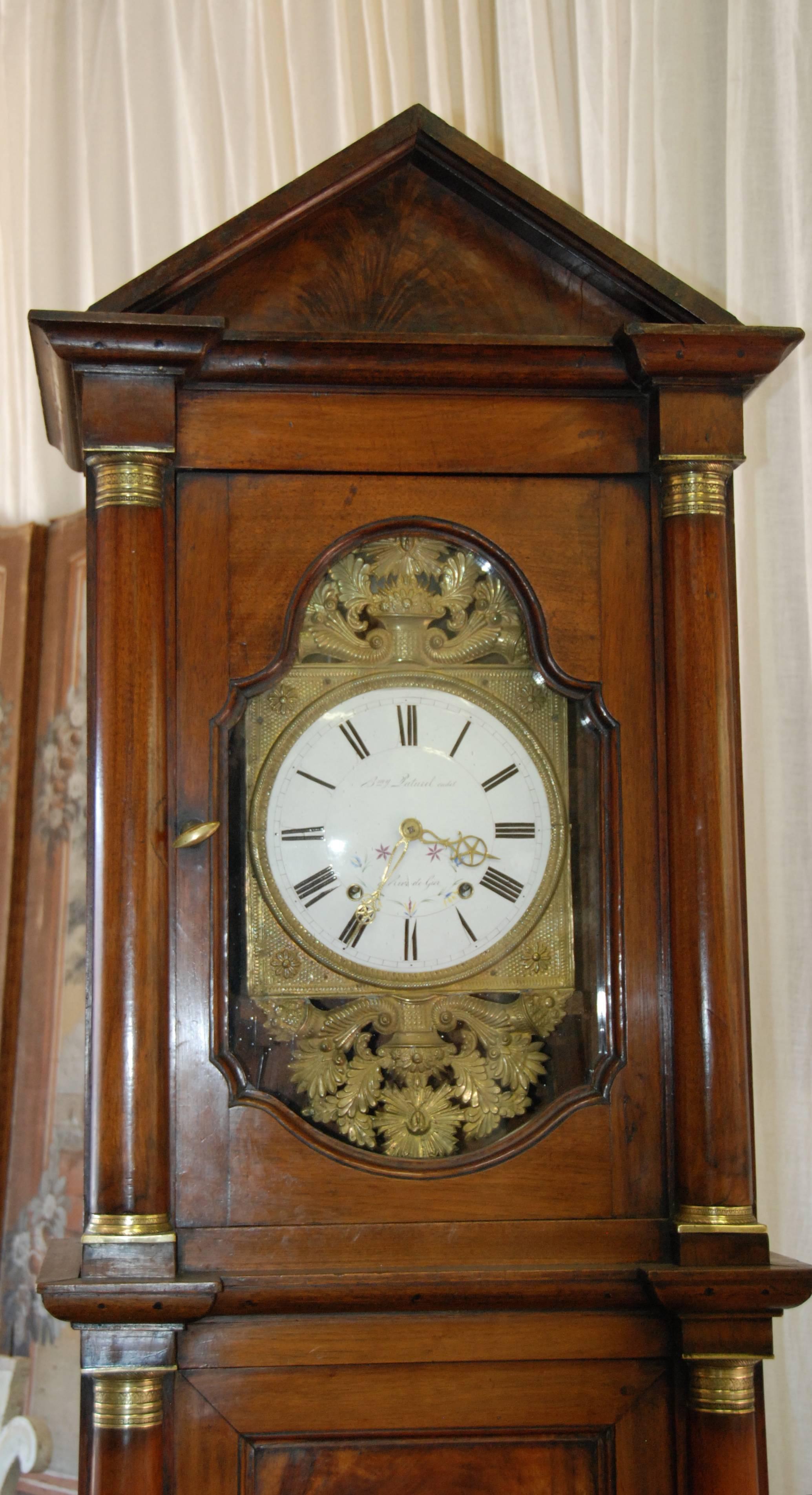 Early 19th Century French Empire Walnut Case Clock For Sale 2