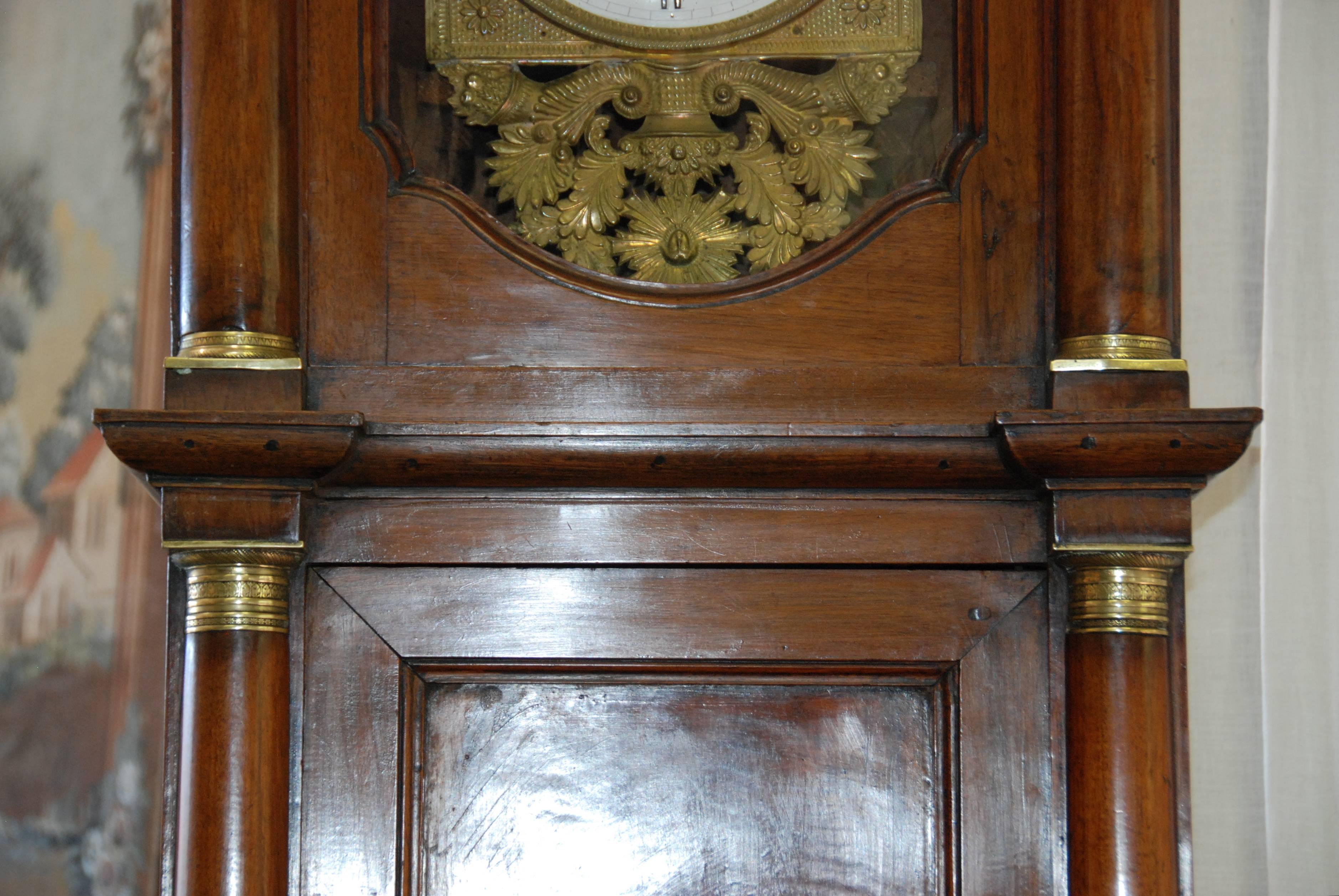 Early 19th Century French Empire Walnut Case Clock For Sale 3