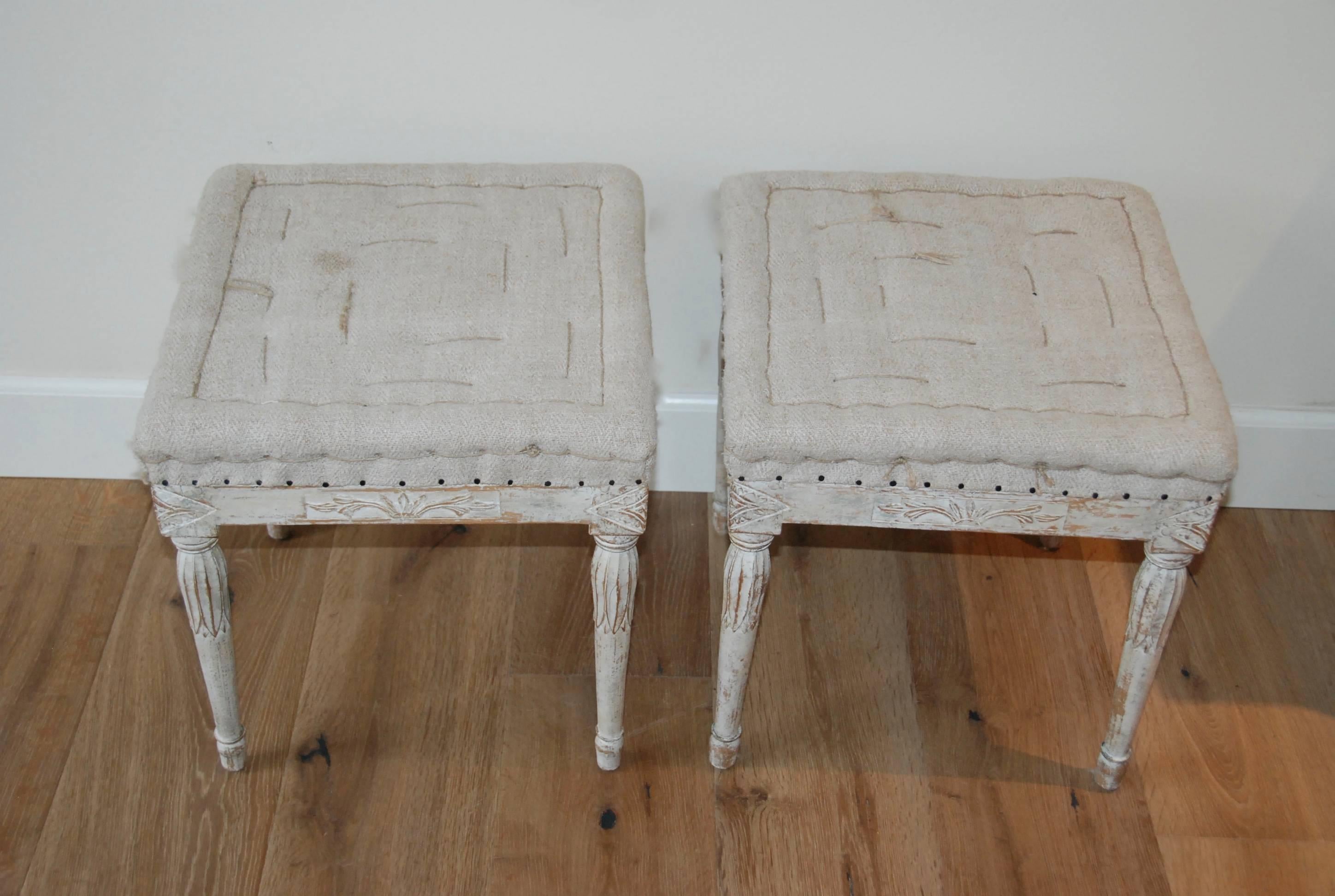 18th Century and Earlier Signed Pair of Swedish Period Gustavian Stools For Sale