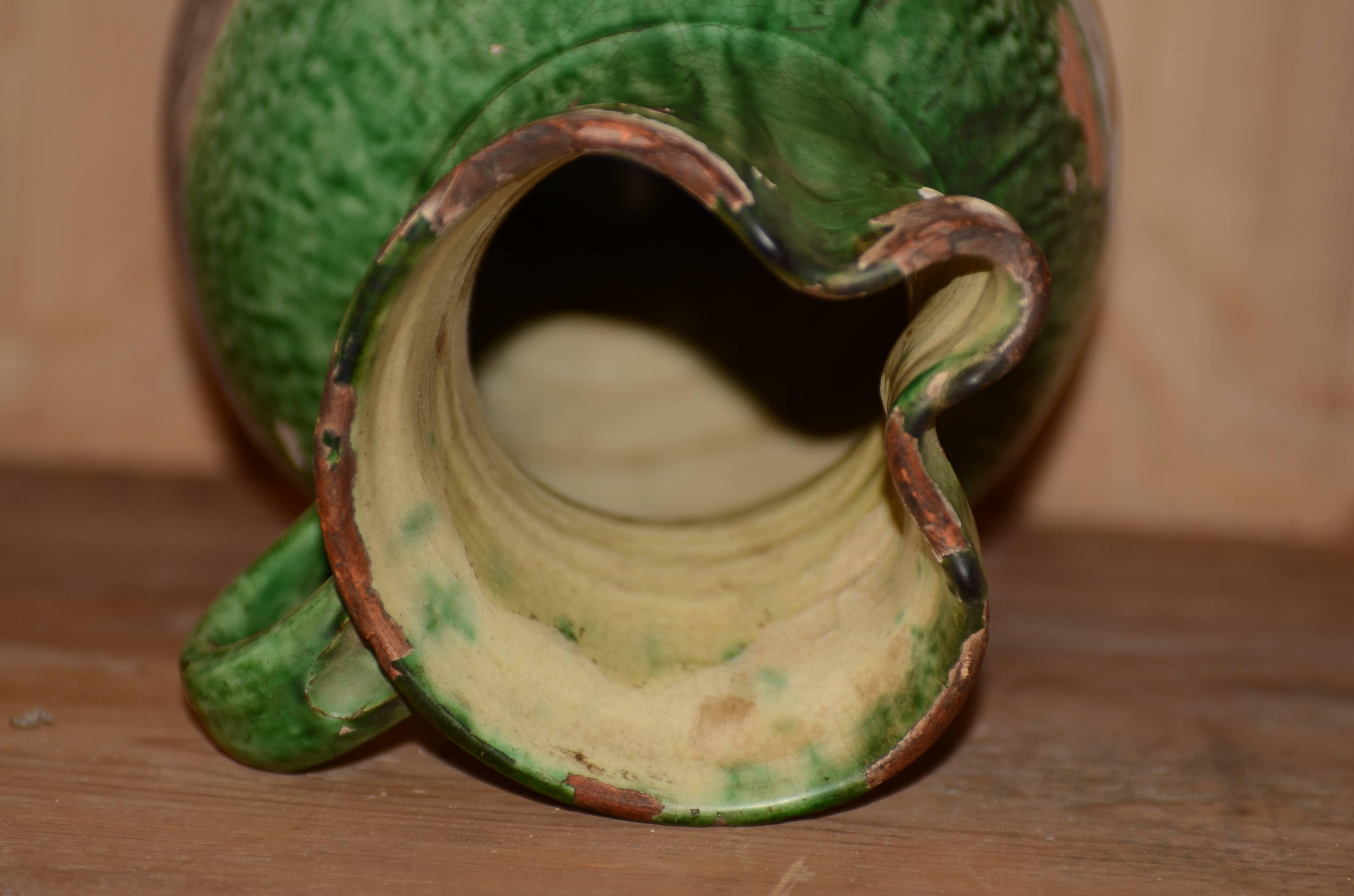 19th Century French Green Glazed Pichet / Pitcher For Sale 2