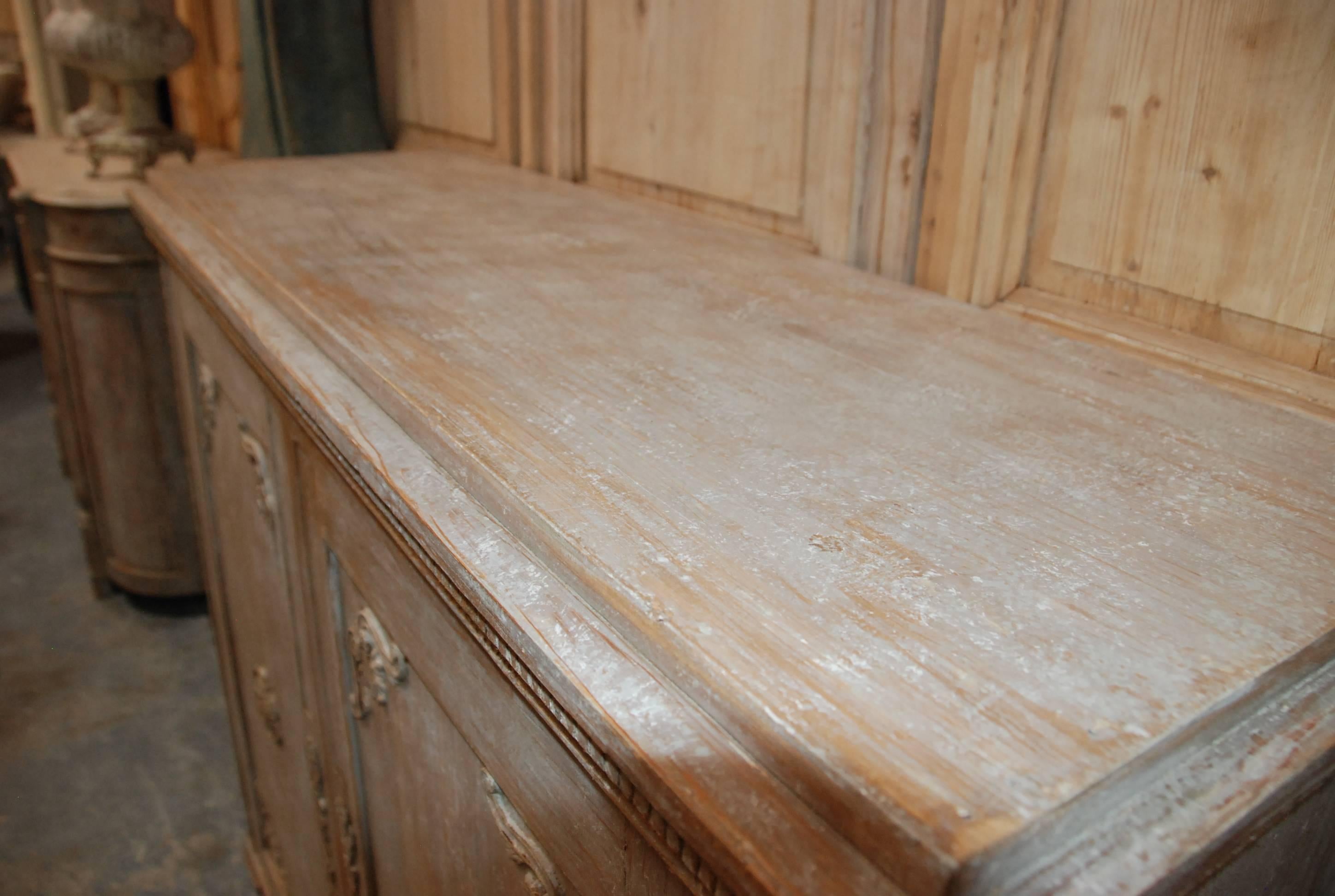 Very handsome Swedish sideboard with lovely carved panelled doors and apron. Scraped down to original cream/ white color.