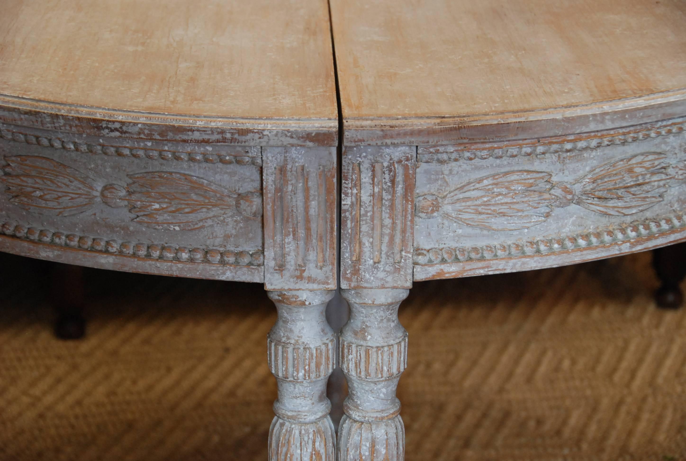 Gustavian Pair of Swedish Carved Demilune Tables For Sale