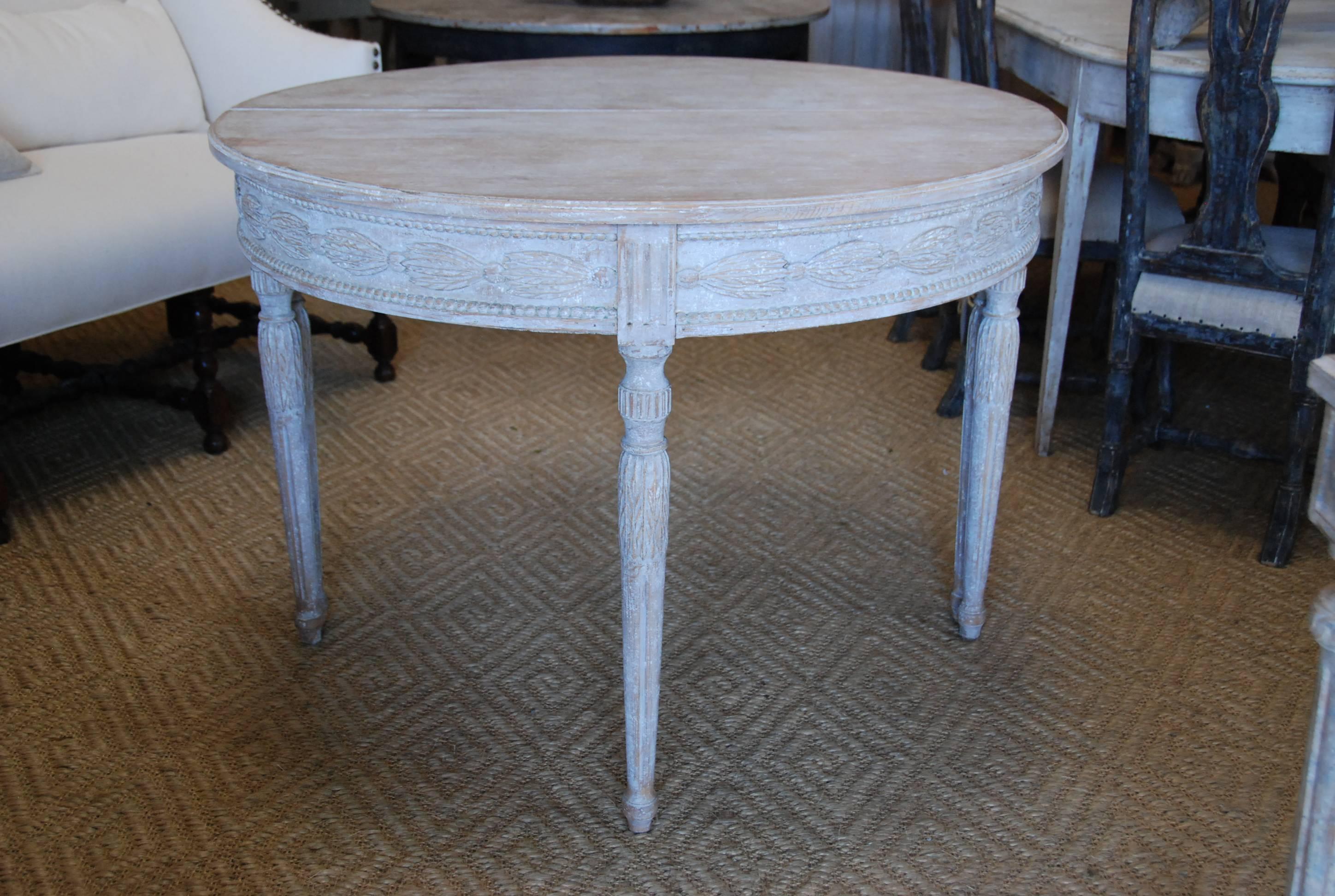 Pair of Swedish Carved Demilune Tables For Sale 4