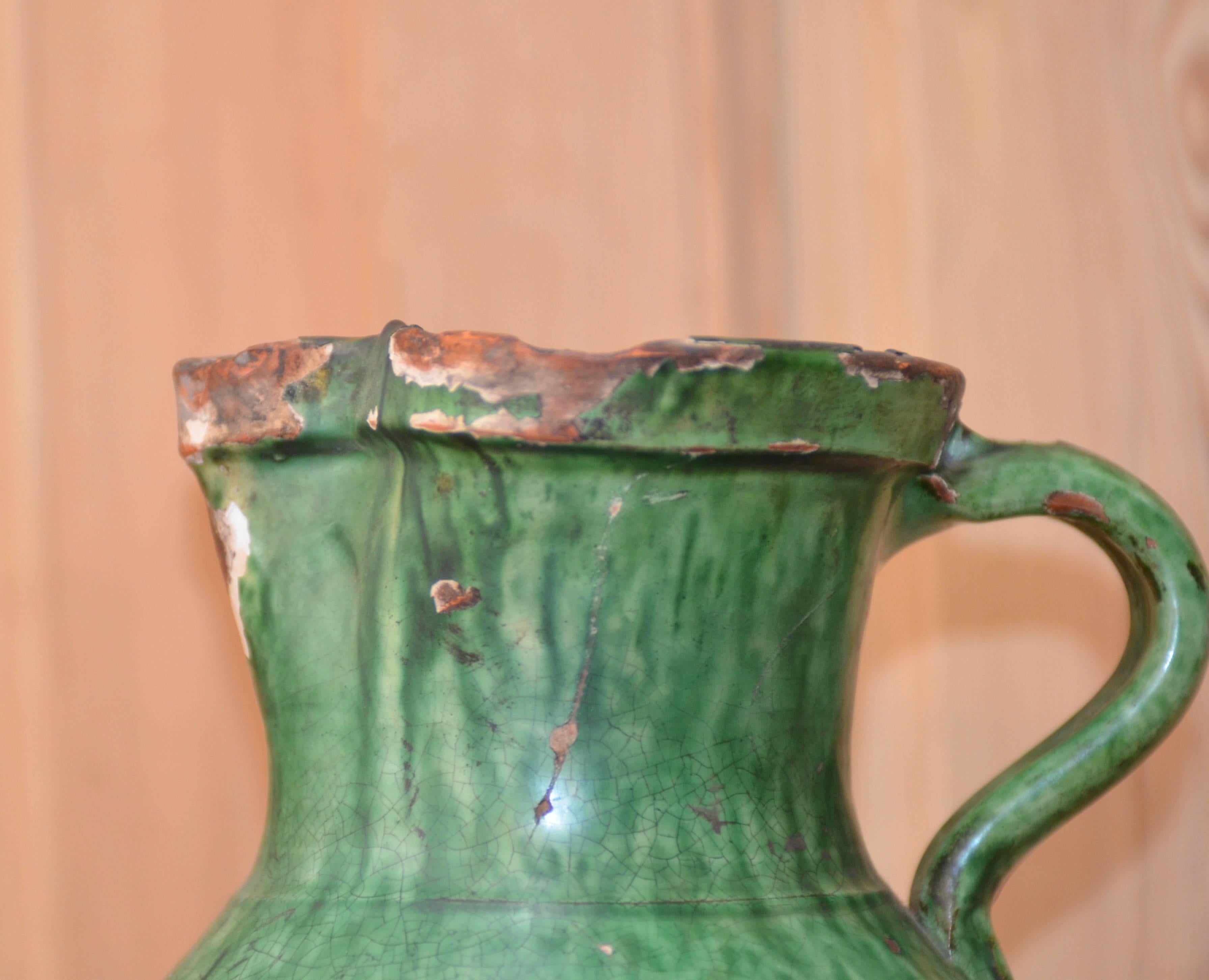 19th Century French Green Glazed Pichet / Pitcher For Sale 5
