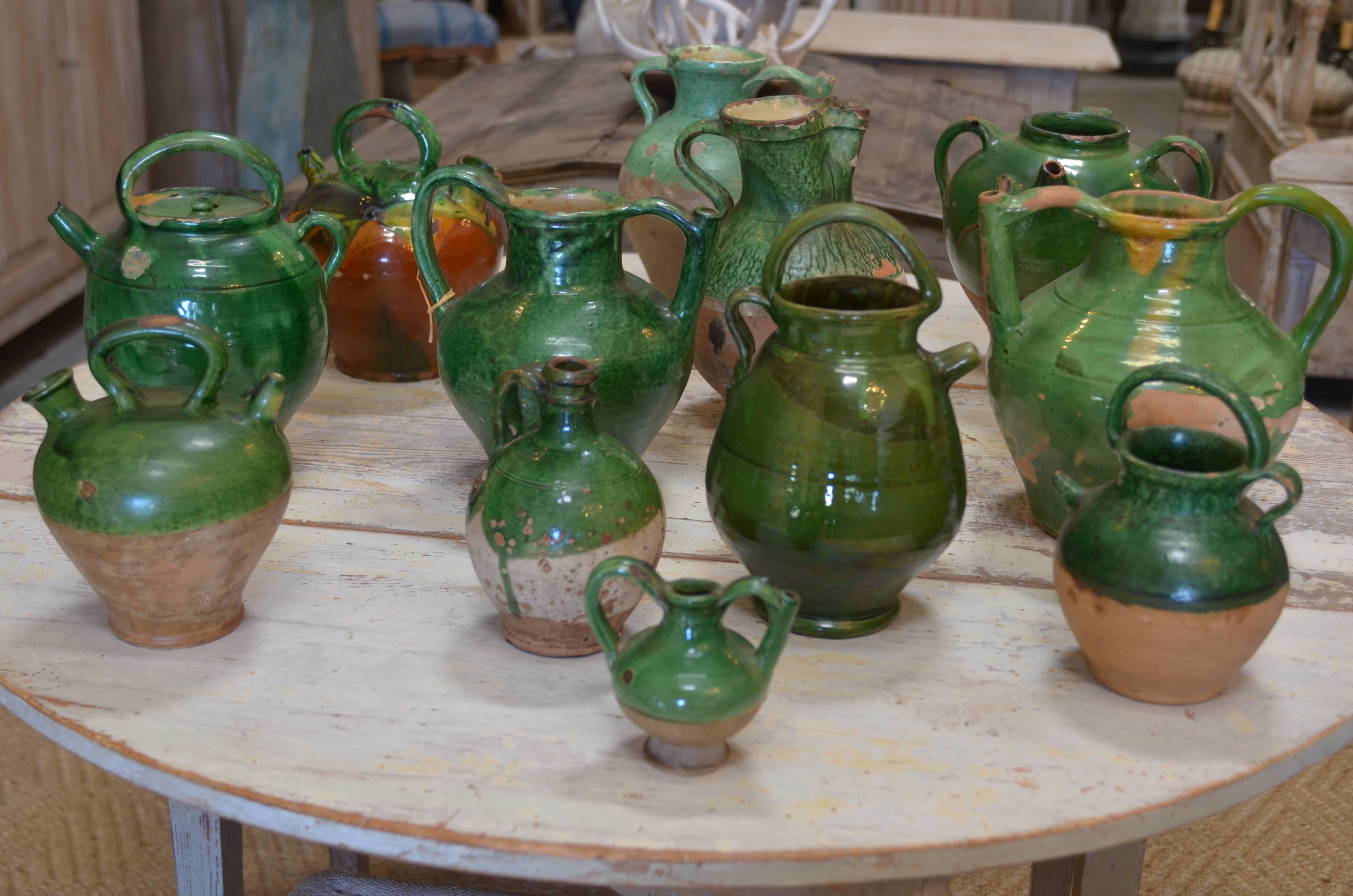 19th Century French Green Glazed Pichet / Pitcher For Sale 7