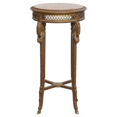 Table d'appoint Antique French avec cadre en bois doré et plateau en marbre