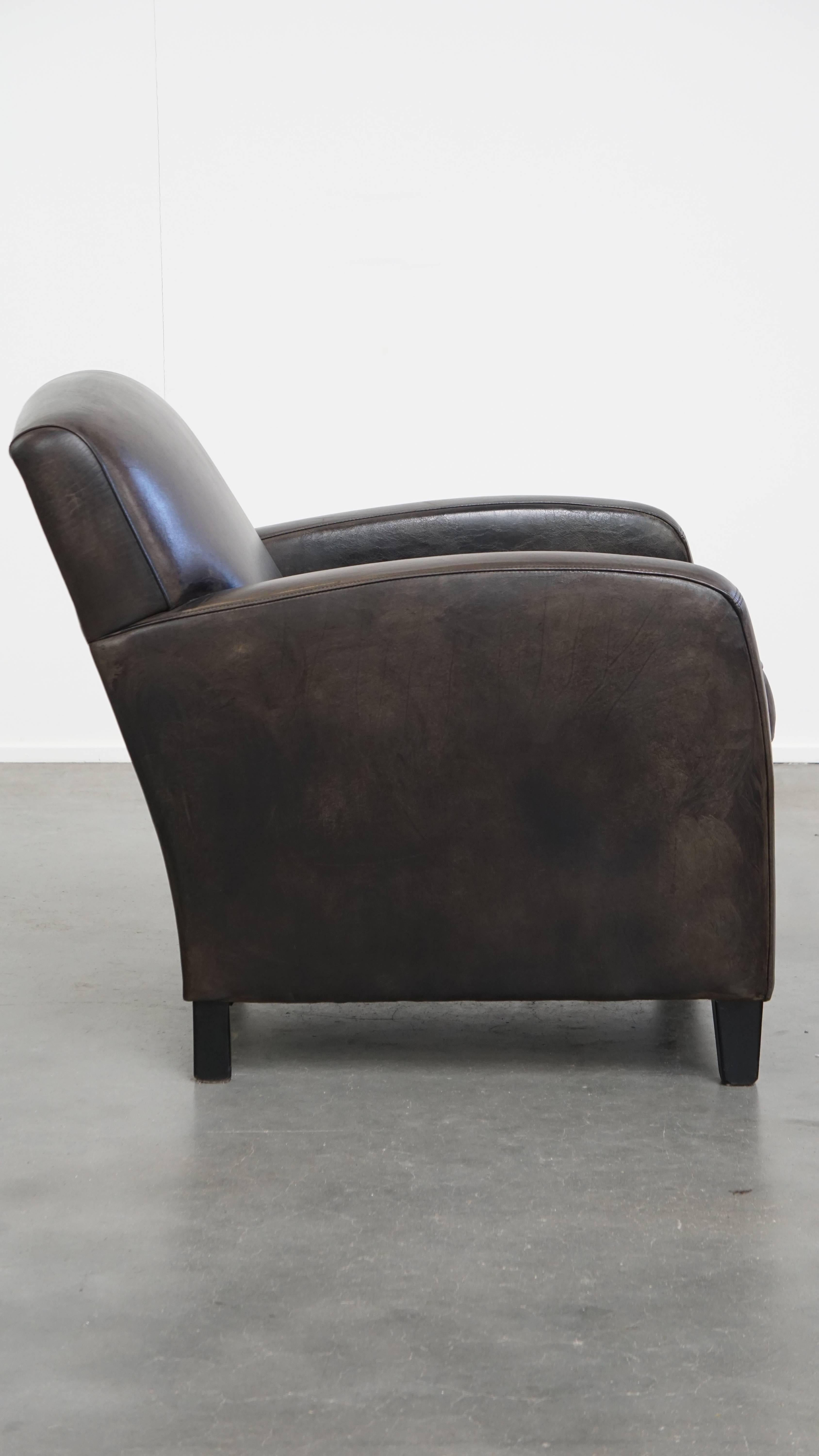 Romain classique Fauteuil design noir/gris en cuir de mouton en vente