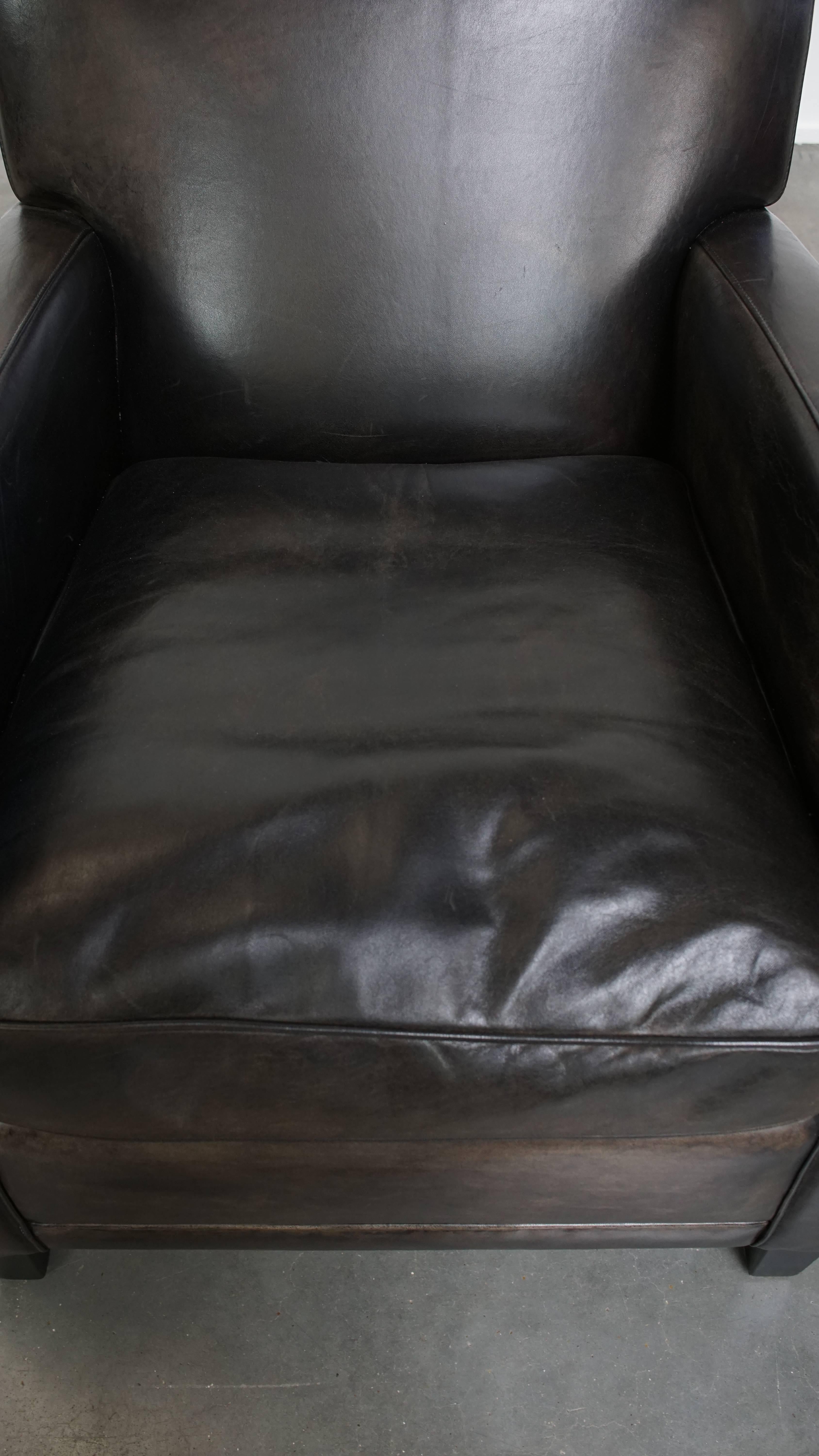 20ième siècle Fauteuil design noir/gris en cuir de mouton en vente
