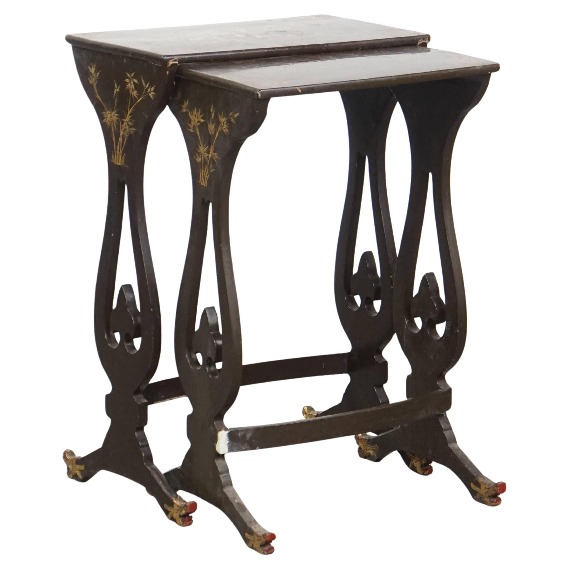 Set of 2 vintage Japanese lacquered side tables