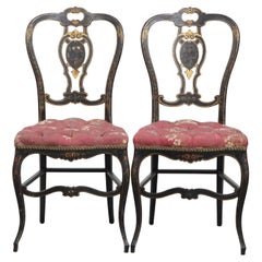 Set of 2 antique French Napoleon III chairs inlaid with mother-of-pearl