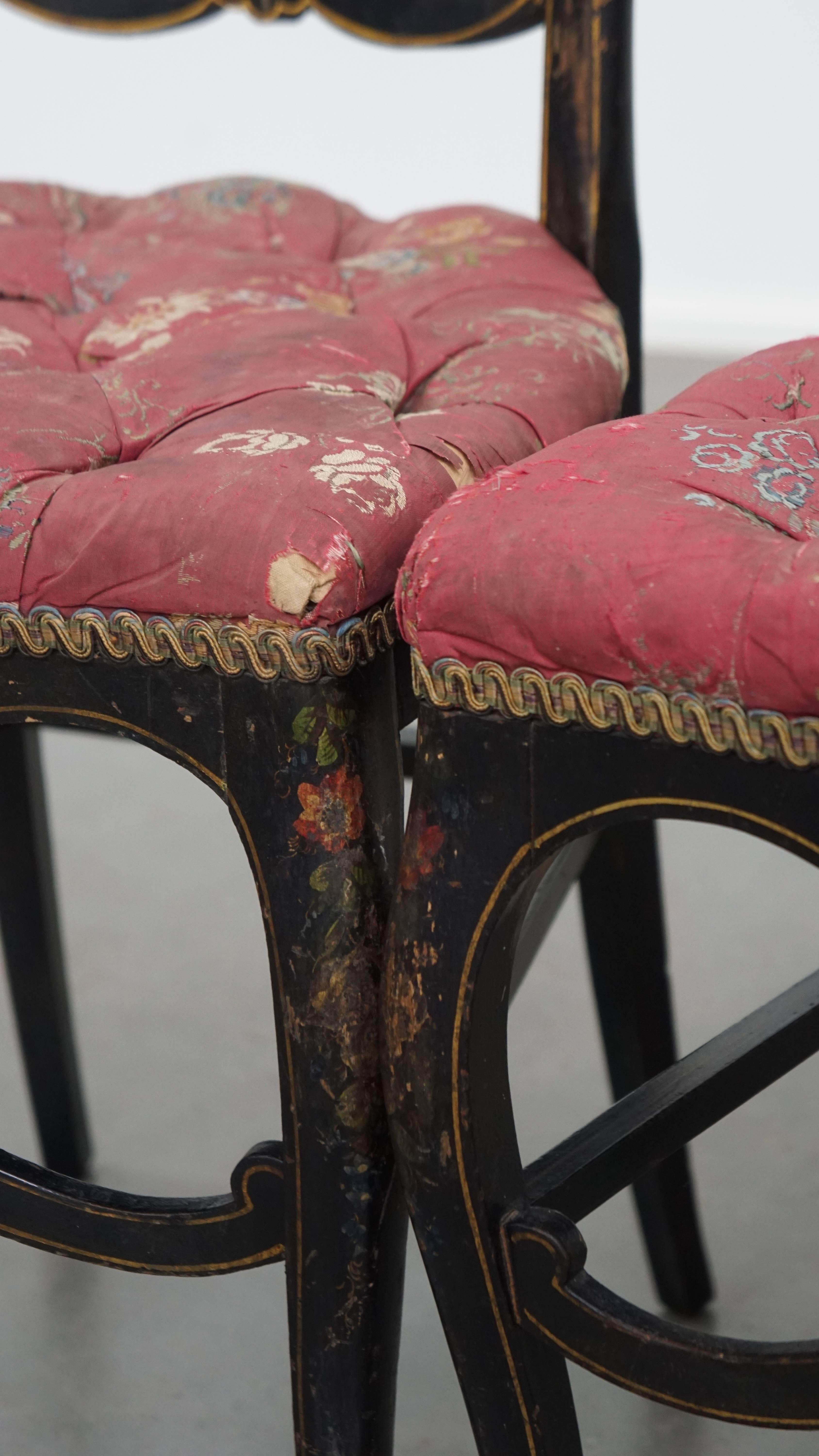Satz von 2 antiken französischen Stühlen Napoleon III mit Perlmuttintarsien im Angebot 3
