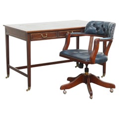 Bureau et fauteuil de bureau Chesterfield en cuir de vachette bleu