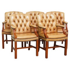 Juego de 5 Sillas de Comedor Chesterfield de Piel de Vacuno en Color Cognac Claro