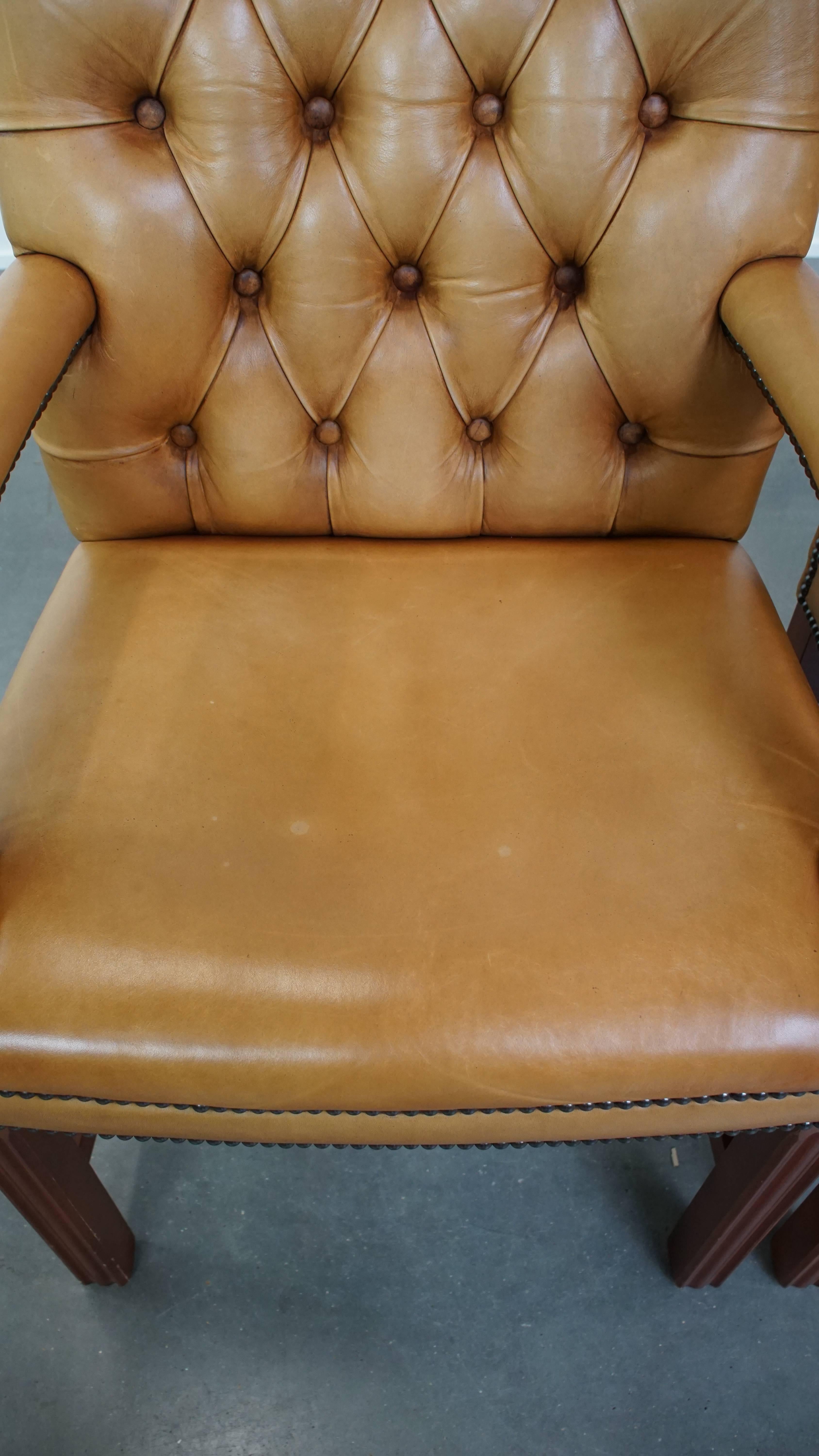 Juego de 2 sillones Chesterfield de piel de vaca en color coñac claro en Bueno estado para la venta en Harderwijk, NL
