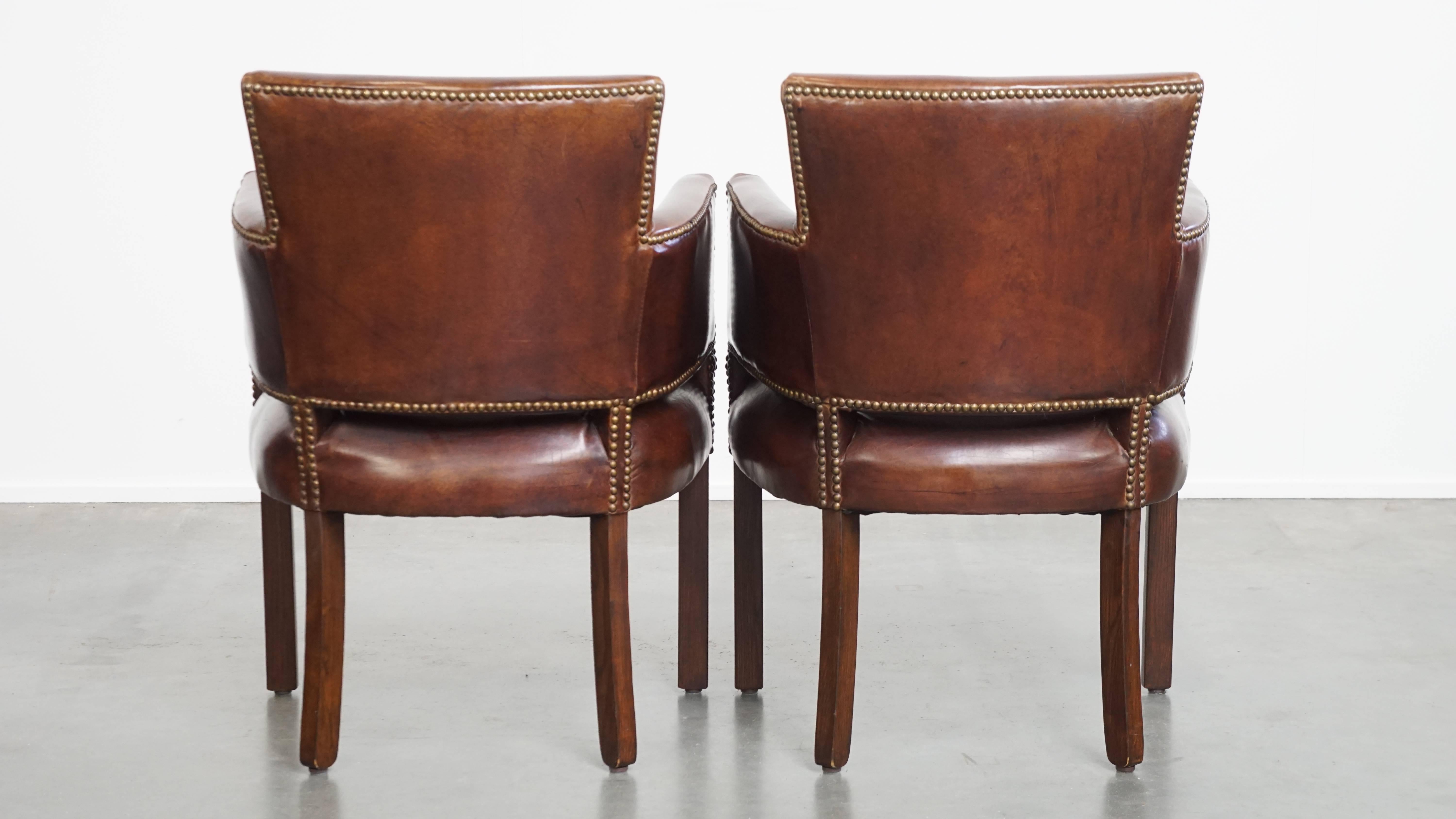 Juego de 2 sillas de comedor de diseño Ralph Lauren de piel de vaca color coñac Hecho a mano en venta