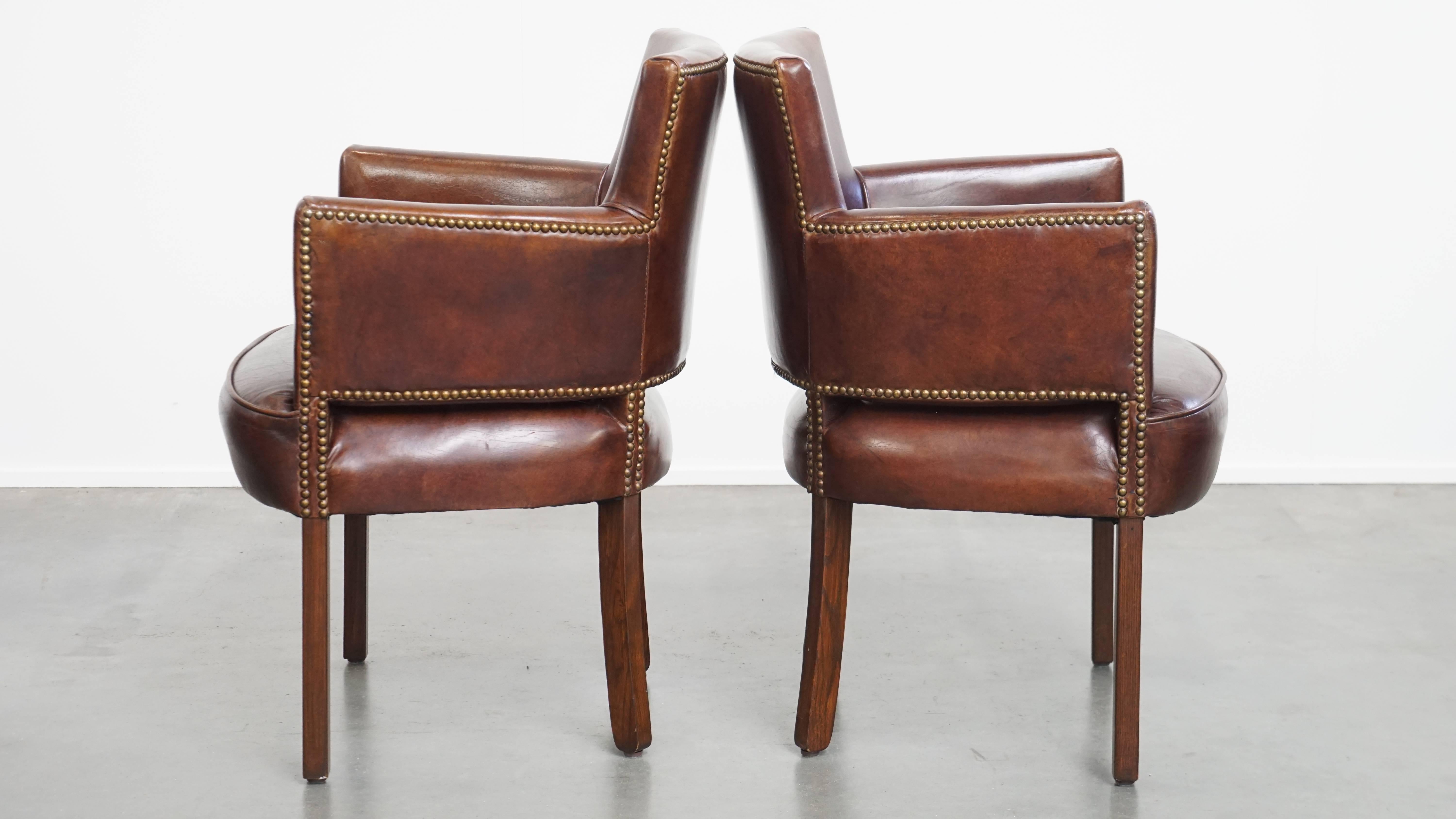 Juego de 2 sillas de comedor de diseño Ralph Lauren de piel de vaca color coñac en Bueno estado para la venta en Harderwijk, NL